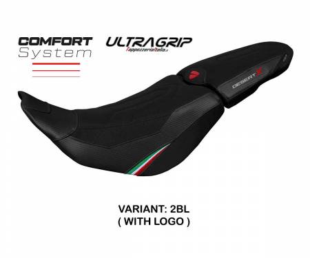 DSTXTT-2BL-1 Housse de selle Thar Trico ultragrip comfort system Noir BL + logo T.I. pour Ducati Desert-X 2022 > 2024