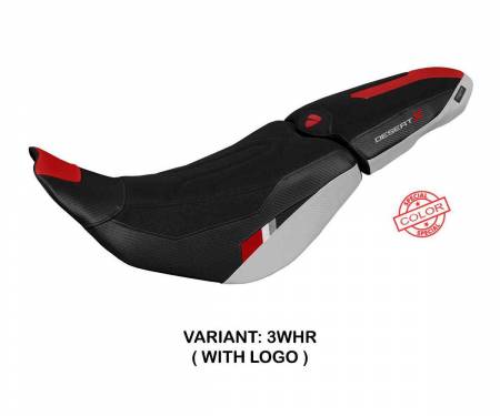 DSTXTU-3WHR-1 Housse de selle Thar ultragrip Blanc- Rouge WHR + logo T.I. pour Ducati Desert-X 2022 > 2024