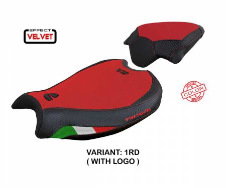 DSV2MV-1RD-1 Seat saddle cover Mina velvet Red RD + logo T.I. for Ducati Streetfighter V2 2022 > 2023
