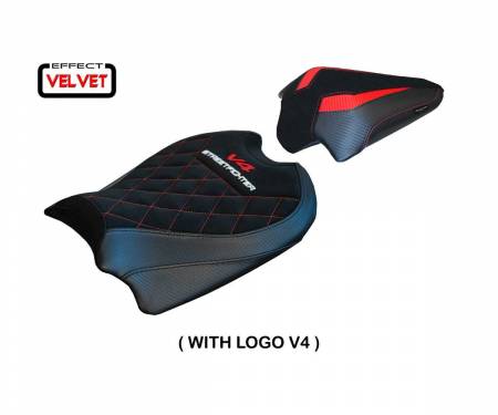 DSV4O-1BL-2 Seat saddle cover Osaka velvet Black BL + logo T.I. for Ducati Streetfighter V4 2020 > 2023