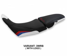 Housse de selle Katerini Blanche - Rouge - Bleu WRB + logo T.I. pour Honda Africa Twin 1100 Adventure Sport 2020 > 2023