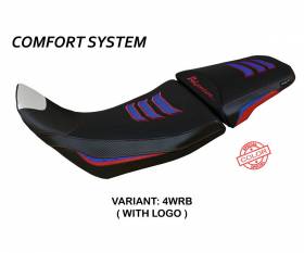 Housse de selle Amber special color comfort system Blanche - Rouge - Bleu WRB + logo T.I. pour Honda Africa Twin 1100 Adventure Sport 2020 > 2023
