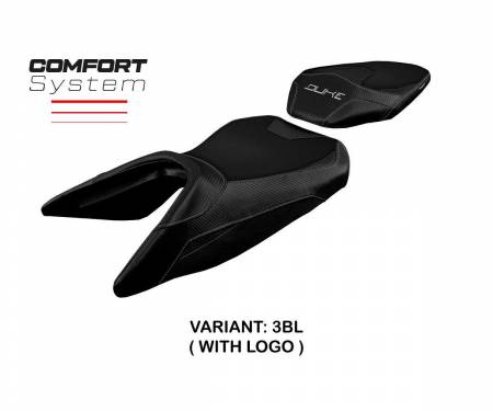 KT125DMC-3BL-1 Seat saddle cover Mirje comfort system Black BL + logo T.I. for KTM 125 Duke 2017 > 2023