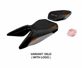 Housse de selle Mirje ultragrip Argent Orange SLO + logo T.I. pour KTM 125 Duke 2017 > 2023