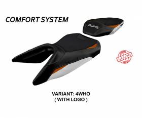 Housse de selle Haiti comfort system Blanche - Orange WHO + logo T.I. pour KTM 390 Duke 2017 > 2023