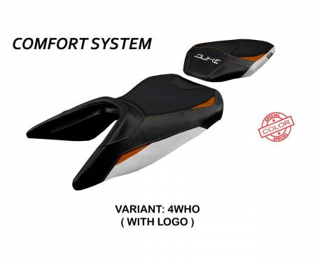 KT39DHC-4WHO-1 Seat saddle cover Haiti comfort system White - Orange WHO + logo T.I. for KTM 390 Duke 2017 > 2023