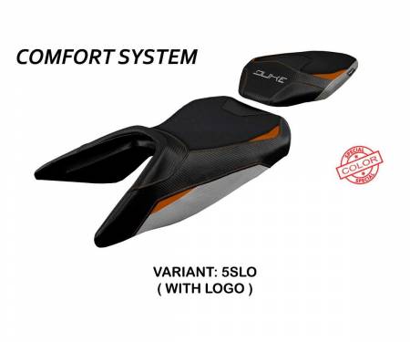 KT39DHC-5SLO-1 Seat saddle cover Haiti comfort system Silver Orange SLO + logo T.I. for KTM 390 Duke 2017 > 2023