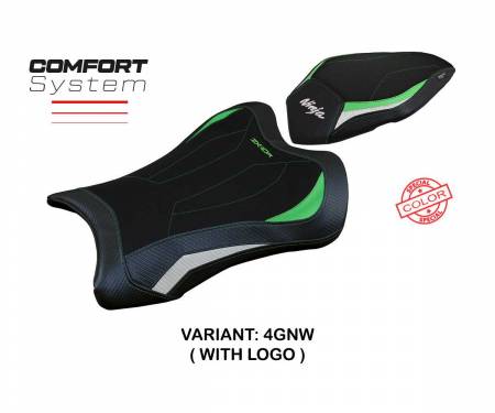 KWZX1R2DC-4GNW-1 Seat saddle cover Dexter Comfort System Green White GNW + logo T.I. for Kawasaki Ninja ZX 10 R 2021 > 2023