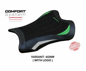 Housse de selle Garen Comfort System Vert blanc GNW + logo T.I. pour Kawasaki Ninja ZX 10 RR 2021 > 2023