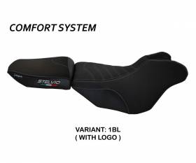 Sattelbezug Sitzbezug Ives comfort system Schwarz BL + logo T.I. fur Moto Guzzi Stelvio 1200 2008 > 2016