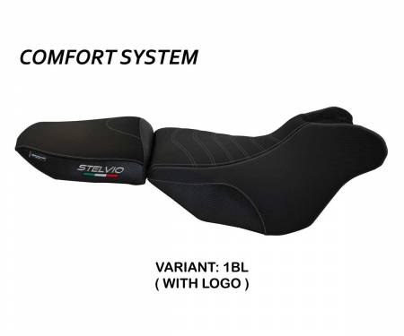 MGS12IC-1BL-1 Rivestimento sella Ives comfort system Nero BL + logo T.I. per Moto Guzzi Stelvio 1200 2008 > 2016