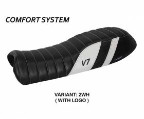 Funda Asiento Davis comfort system Blanco WH + logo T.I. para Moto Guzzi V7 2012 > 2020