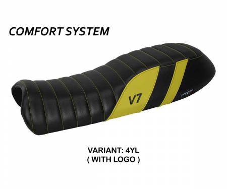 MGV7DC-4YL-1 Seat saddle cover Davis comfort system Yellow YL + logo T.I. for Moto Guzzi V7 2012 > 2020