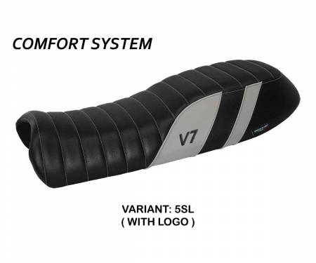 MGV7DC-5SL-1 Housse de selle Davis comfort system Argent SL + logo T.I. pour Moto Guzzi V7 2012 > 2020
