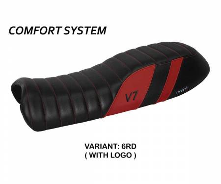 MGV7DC-6RD-1 Sattelbezug Sitzbezug Davis comfort system Rot RD + logo T.I. fur Moto Guzzi V7 2012 > 2020