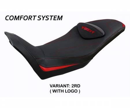 MGV85TEC-2RD-1 Sattelbezug Sitzbezug Everett comfort system Rot RD + logo T.I. fur Moto Guzzi V85 TT 2019 > 2024