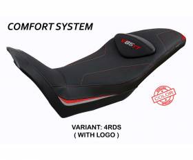 Housse de selle Everett comfort system Rouge - Argent RDS + logo T.I. pour Moto Guzzi V85 TT 2019 > 2024
