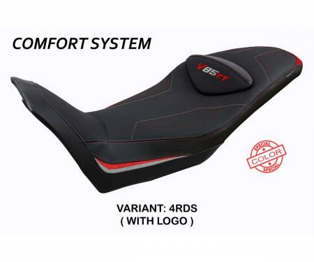 MGV85TEC-4RDS-1 Housse de selle Everett comfort system Rouge - Argent RDS + logo T.I. pour Moto Guzzi V85 TT 2019 > 2024