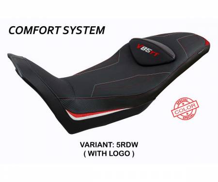 MGV85TEC-5RDW-1 Seat saddle cover Everett comfort system Red - White RDW + logo T.I. for Moto Guzzi V85 TT 2019 > 2024