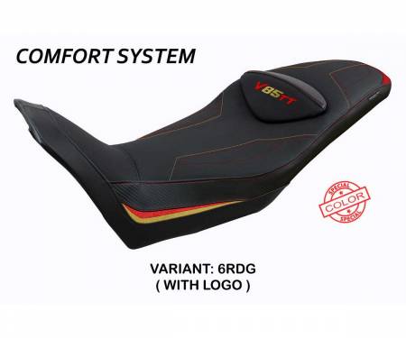 MGV85TEC-6RDG-1 Seat saddle cover Everett comfort system Red - Gray RDG + logo T.I. for Moto Guzzi V85 TT 2019 > 2024