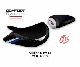 Sattelbezug Sitzbezug Lindi special color comfort system Weiss - Blau WHB + logo T.I. fur Suzuki GSX S 1000 2021 > 2023