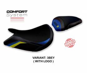 Housse de selle Lindi special color comfort system Bleu - Jaune BEY + logo T.I. pour Suzuki GSX S 1000 2021 > 2023