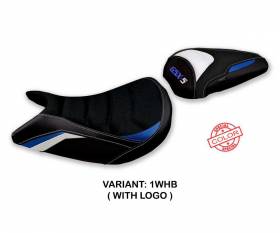 Housse de selle Lindi special color ultragrip Blanche - Bleu WHB + logo T.I. pour Suzuki GSX S 1000 2021 > 2023