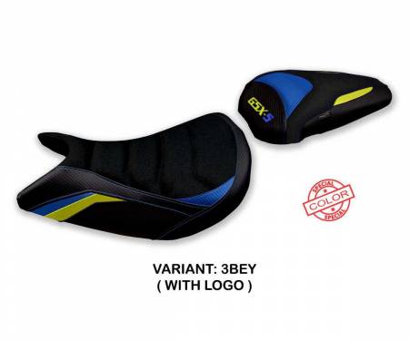SGXS21LSU-3BEY-1 Seat saddle cover Lindi special color ultragrip Blue - Giallo BEY + logo T.I. for Suzuki GSX S 1000 2021 > 2023