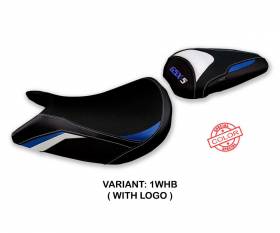 Housse de selle Lindi special color Blanche - Bleu WHB + logo T.I. pour Suzuki GSX S 1000 2021 > 2023