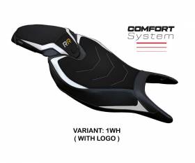 Housse de selle Renee Comfort System Blanche WH + logo T.I. pour Triumph Speed Triple 1200 RR 2022 > 2024