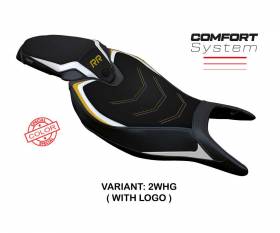 Housse de selle Renee Special Color Comfort System Blanche - Gris WHG + logo T.I. pour Triumph Speed Triple 1200 RR 2022 > 2024
