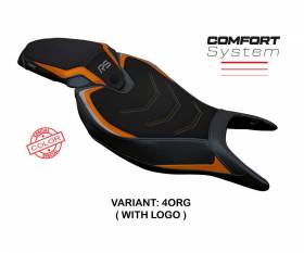 Housse de selle Senna Special Color Comfort System Orange - Gris ORG + logo T.I. pour Triumph Speed Triple 1200 RS 2022 > 2024