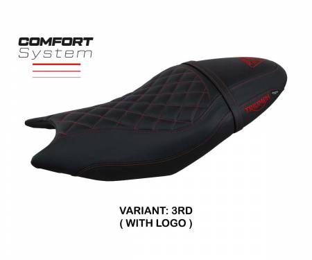TTRD66SC-3RD-1 Housse de selle Sihlar comfort system Rouge RD + logo T.I. pour Triumph Trident 660 2021 > 2024