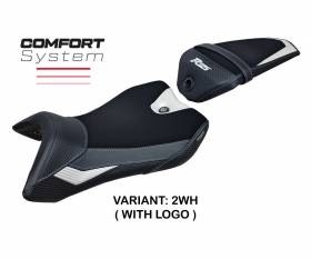 Funda Asiento Nashik Comfort System Blanco WH + logo T.I. para Yamaha R125 2016 > 2018