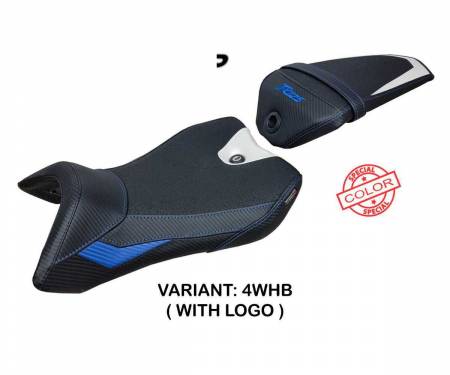 YAR125NU-4WHB-1 Seat saddle cover Nashik Ultragrip White - Blue WHB + logo T.I. for Yamaha R125 2016 > 2018