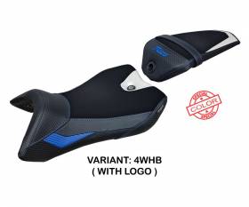 Sattelbezug Sitzbezug Nashik Weiss - Blau WHB + logo T.I. fur Yamaha R125 2016 > 2018