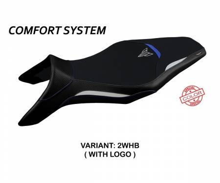 YMT9ASC-2WHB-1 Housse de selle Asha Special Color Comfort System Blanche - Bleu (WHB) T.I. pour YAMAHA MT-09 2013 > 2020