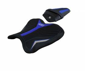 Seat saddle cover Melnik Ultragrip Blue - Silver BES + logo T.I. for Yamaha R1M 2015 > 2024