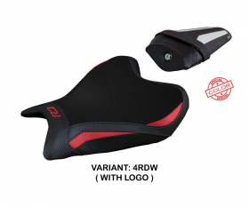 Housse de selle Thera Rouge - Blanche RDW + logo T.I. pour Yamaha R7 2021 > 2024