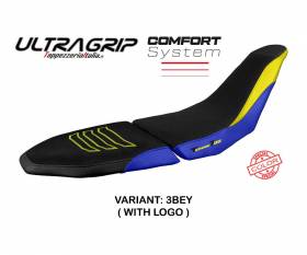 Funda Asiento Akita ultragrip comfort system Blu - Amarillo BEY + logo T.I. para Yamaha Tenere 700 Raid 2022 > 2024
