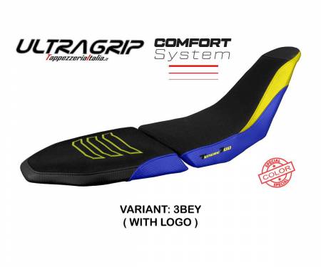 YT7RAUC-3BEY-1 Funda Asiento Akita ultragrip comfort system Blu - Amarillo BEY + logo T.I. para Yamaha Tenere 700 Raid 2022 > 2024