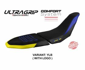 Housse de selle Akita ultragrip comfort system Jaune Bleu YLB + logo T.I. pour Yamaha Tenere 700 Raid 2022 > 2024