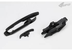 Chain Guide + Swingarm Chain Slider Kit Ufo Plast For Husqvarna Te-Tx 125 2014 > 2019 Black