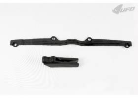 Chain Guide + Swingarm Chain Slider Kit Ufo Plast For Kawasaki Kx 125 1997 > 2002 Black